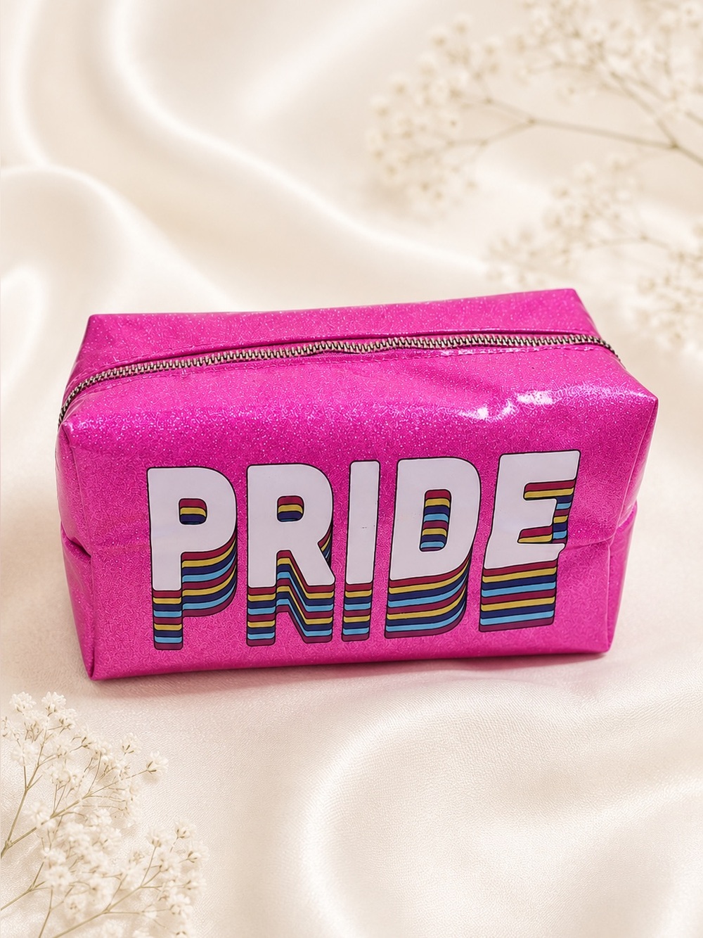 Colorful Pink Glitter Pride Zipper Carry Case Organizer Travel Cosmetic Pouch